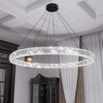 48" Black K9 Crystal Ring Chandelier, Modern Integrated LED Dimmable Ceiling Pen... - Image 3