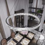 48" Black K9 Crystal Ring Chandelier, Modern Integrated LED Dimmable Ceiling Pen... - Image 7