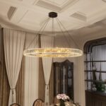 48" Black K9 Crystal Ring Chandelier, Modern Integrated LED Dimmable Ceiling Pen... - Image 8