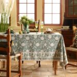 ISAENNE Designer Grayish Green Linen Small Tablecloth Rectangular,Floral Stain R... - Image 3