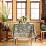 ISAENNE Designer Grayish Green Linen Small Tablecloth Rectangular,Floral Stain R... - Image 4