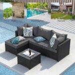 Patio Furniture Set, 5PCS Outdoor Sectional with Ottoman Wicker Rattan Patio Fur... - Image 7
