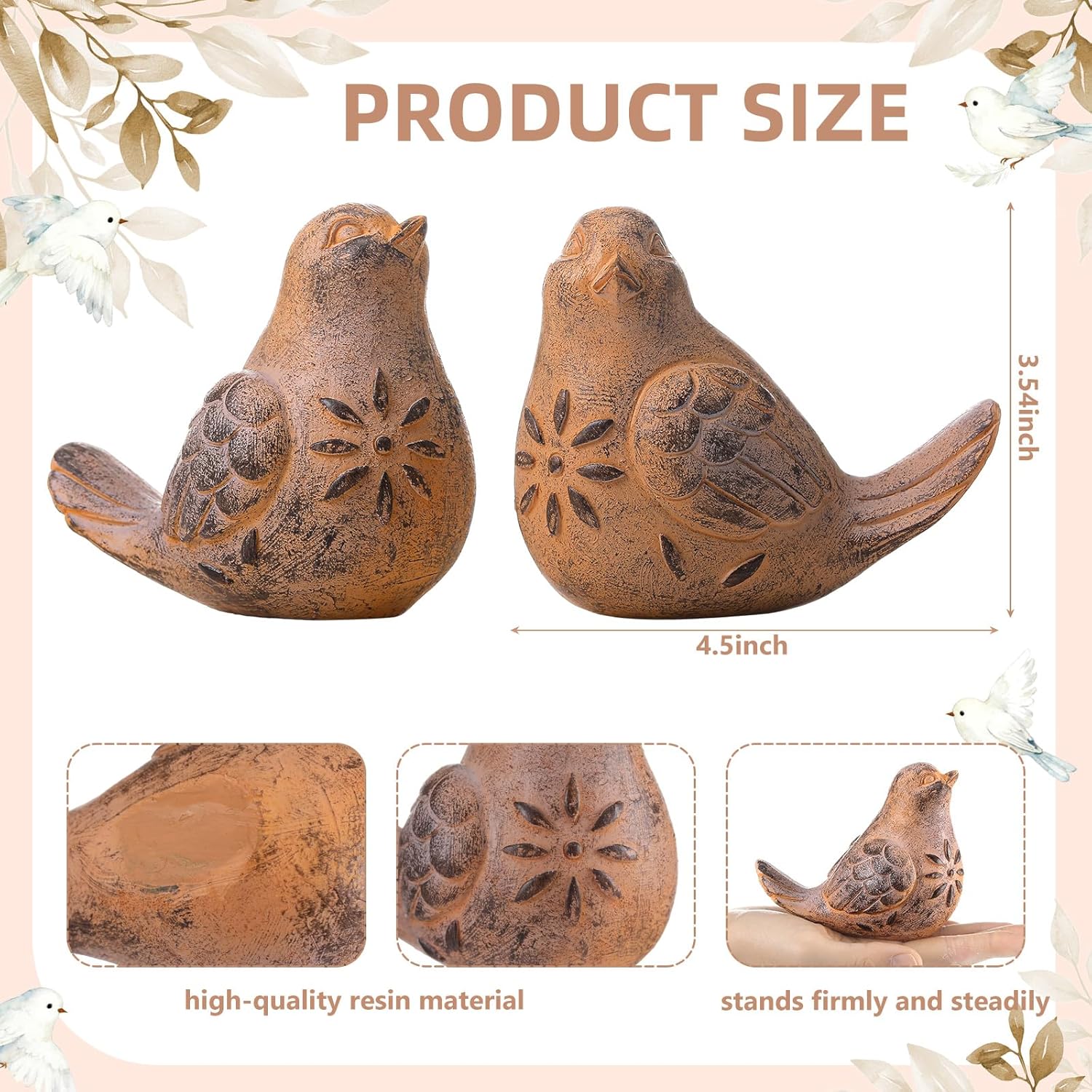 Blulu 2 Pcs Bird Figurines Home Decor Resin Bird Statue Vintage Farmhouse Decora... - Image 4