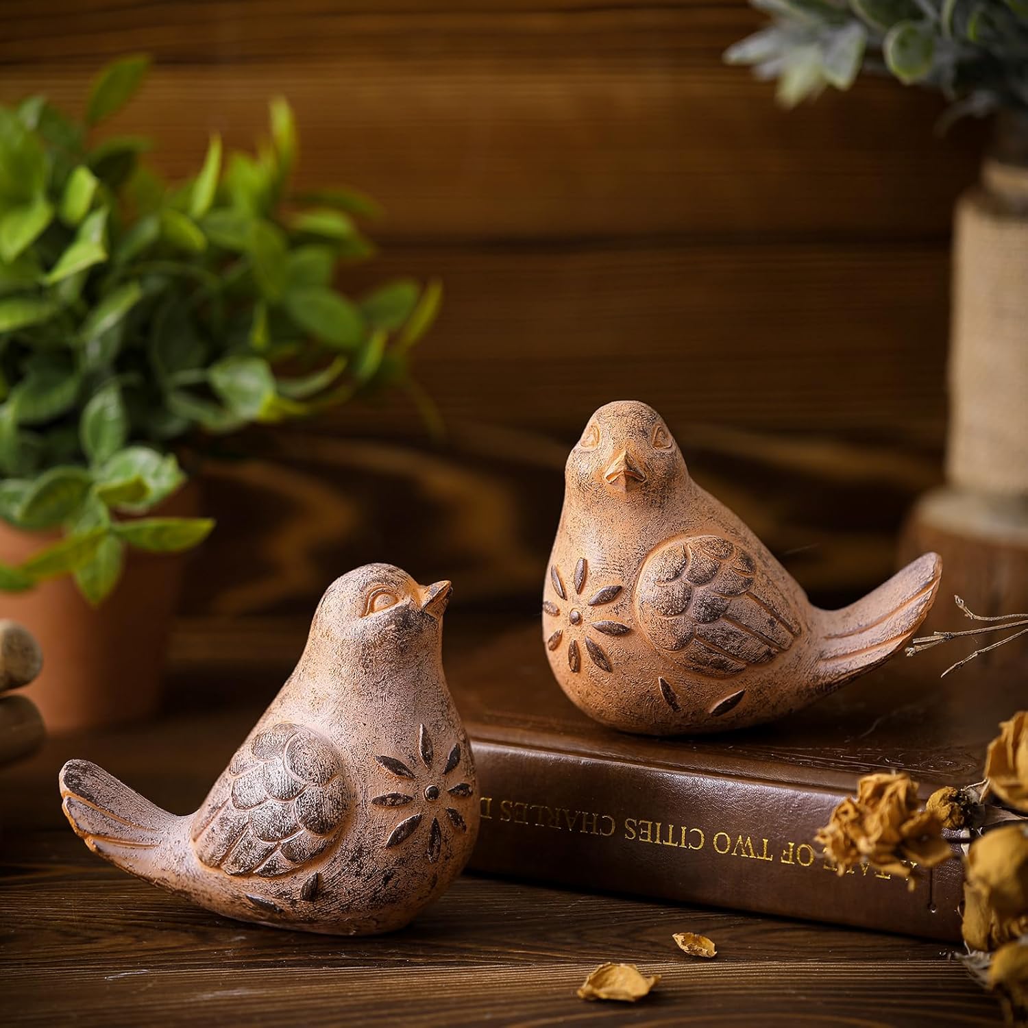 Blulu 2 Pcs Bird Figurines Home Decor Resin Bird Statue Vintage Farmhouse Decora... - Image 6