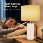 21" Modern Ceramic Table Lamp Set of 2 for Bedroom, Touch Control White Desk Lam... - Image 4