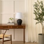 Nourison Home 20" Black Matte Ceramic Table Lamp with Fabric Shade, Bedside Nigh... - Image 4