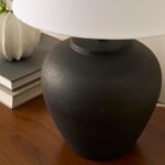 Nourison Home 20" Black Matte Ceramic Table Lamp with Fabric Shade, Bedside Nigh... - Image 5