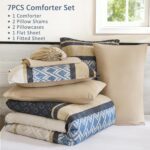 Cottolester Boho Comforter Set Queen Size,Khaki Blue Striped Bed in a Bag,Plaid ... - Image 6