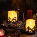 Vintage Gothic Glass Hurricane Candle Holders, Black Metal Base with Gold Accent... - Image 4