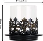 Vintage Gothic Glass Hurricane Candle Holders, Black Metal Base with Gold Accent... - Image 6