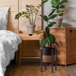 D'vine Dev Ceramic Planter with Walnut Color Stand - 8 Inch Modern Round Flower ... - Image 5