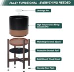 D'vine Dev Ceramic Planter with Walnut Color Stand - 8 Inch Modern Round Flower ... - Image 6