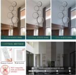 6 Rings Modern LED Chandelier for High Ceiling Dimmable Black Contemporary Penda... - Image 8
