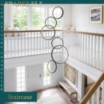 6 Rings Modern LED Chandelier for High Ceiling Dimmable Black Contemporary Penda... - Image 10