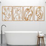 AMAATE Gold Metal Wall Art, 4 Pieces Minimalist Woman Face Line Art Sculpture, H... - Image 3
