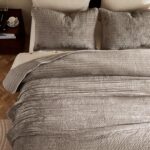 WDCOZY Velvet King Size Quilt Set - Brown Taupe Tan Camel Striped Pick Stitch So... - Image 3