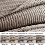 WDCOZY Velvet King Size Quilt Set - Brown Taupe Tan Camel Striped Pick Stitch So... - Image 5