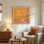 Framed Boho Abstract Floral Wall Art for Living Room, Square Orange Flower Canva... - Image 4