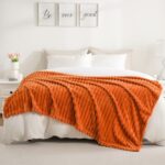 Excervent Solid Striped Flannel Fleece Blanket (40x50 inches, Burnt Orange) Cozy... - Image 3