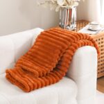 Excervent Solid Striped Flannel Fleece Blanket (40x50 inches, Burnt Orange) Cozy... - Image 4