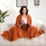 Excervent Solid Striped Flannel Fleece Blanket (40x50 inches, Burnt Orange) Cozy... - Image 5
