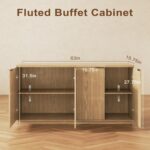 Fluted Sideboard Buffet Cabinet, 63" Wooden Credenza Storage Cabinet with 4 Door... - Image 3