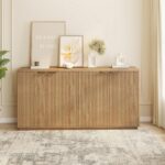 Fluted Sideboard Buffet Cabinet, 63" Wooden Credenza Storage Cabinet with 4 Door... - Image 4