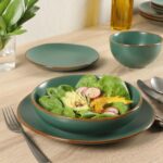 Gibson Home Hazeltine 16-Piece Green Stoneware Dinnerware Set – Plates and Bowls... - Image 3