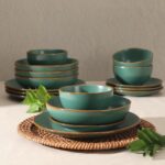 Gibson Home Hazeltine 16-Piece Green Stoneware Dinnerware Set – Plates and Bowls... - Image 4