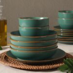 Gibson Home Hazeltine 16-Piece Green Stoneware Dinnerware Set – Plates and Bowls... - Image 5