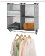 Whitmor 4 Section Fabric Closet Organizer Shelving with Built In Chrome Garment ... - Image 7