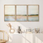 SIGNWIN Framed Canvas Print Wall Art Set Grunge Watercolor Pastel Lake Landscape... - Image 4