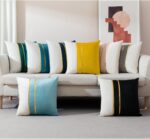 ZLINA Set of 2 Velvet Decorative Throw Pillow Covers Navy Blue White Patchwork w... - Image 5