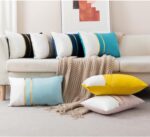 ZLINA Set of 2 Velvet Decorative Throw Pillow Covers Navy Blue White Patchwork w... - Image 6