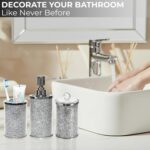 Escenzy Crushed Diamond Glass Bathroom Accessories Set 3 Pcs | Silver Crystal So... - Image 3