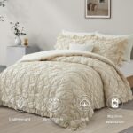 BEDAZZLED Queen Size Comforter Sets, Beige Bedding Comforter Set, 3 Pieces Pinch... - Image 3