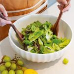 12-Inch Large Ceramic Salad Bowl Set with Wooden Servers, Decorative Serving Bow... - Image 3