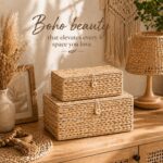 LUSYDECO Set of 3 Wicker Storage Baskets with Lid, Large Rectangular Rattan Bask... - Image 4