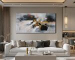 Arjun Abstract Canvas Wall Art Large Framed 48"x24" - Black and White Gold Crack... - Image 3