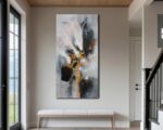 Arjun Abstract Canvas Wall Art Large Framed 48"x24" - Black and White Gold Crack... - Image 7