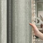 Boho Blackout Curtains 63 Inches Long Sage Green Linen Blend 2 Panels with Tasse... - Image 3
