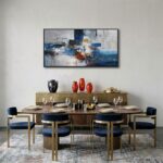 Large Blue Abstract Wall Art for Living Room - Modern Canvas Paintings, Framed A... - Image 3