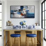 Large Blue Abstract Wall Art for Living Room - Modern Canvas Paintings, Framed A... - Image 5