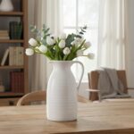 hjn Farmhouse Pitcher Vase for Flowers- Ceramic Pitcher White Flower Vase for Yo... - Image 5