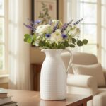 hjn Farmhouse Pitcher Vase for Flowers- Ceramic Pitcher White Flower Vase for Yo... - Image 9
