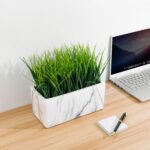 MyGift 10 Inch Artificial Green Grass Plant in Rectangular White Marble Pattern ... - Image 4