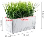 MyGift 10 Inch Artificial Green Grass Plant in Rectangular White Marble Pattern ... - Image 6