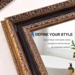 Antique Bathroom Wall Mirror 36.5" X 25", Bronze Mirror with Ornate Carvings Sol... - Image 3