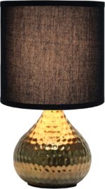 Simple Designs LT2073-GDB Mini Hammered Texture Gold Drip Table Lamp with Black ... - Image 4