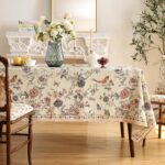 ISAENNE Designer French Light Beige Small Rectangular Tablecloth,Linen Florals a... - Image 3